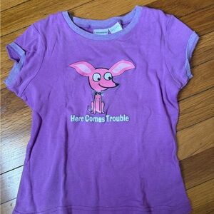 Vintage No Boundaries Purple Tee with Pink Dog Graphic